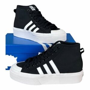 Adidas Nizza Platform High-top in Black and White Sz 6 NWT